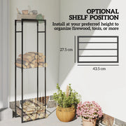 Heavy Duty Metal Firewood Log Rack With Adjustable Shelf For Indoor Outdoor Use Black
