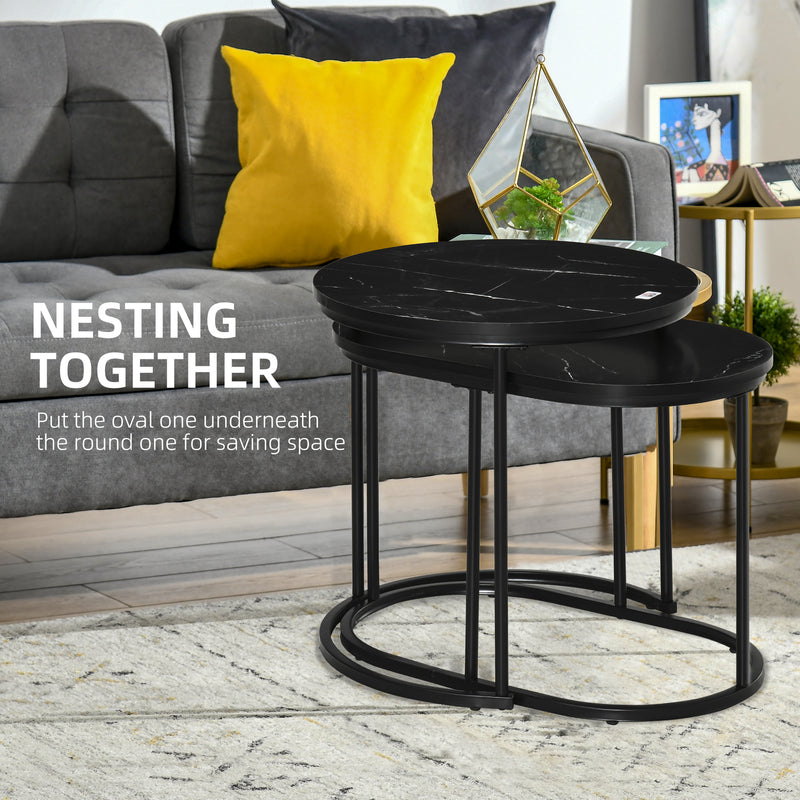 Set of 2 Marble Effect Nesting Tables Black and White Space Saving Design by HOMCOM