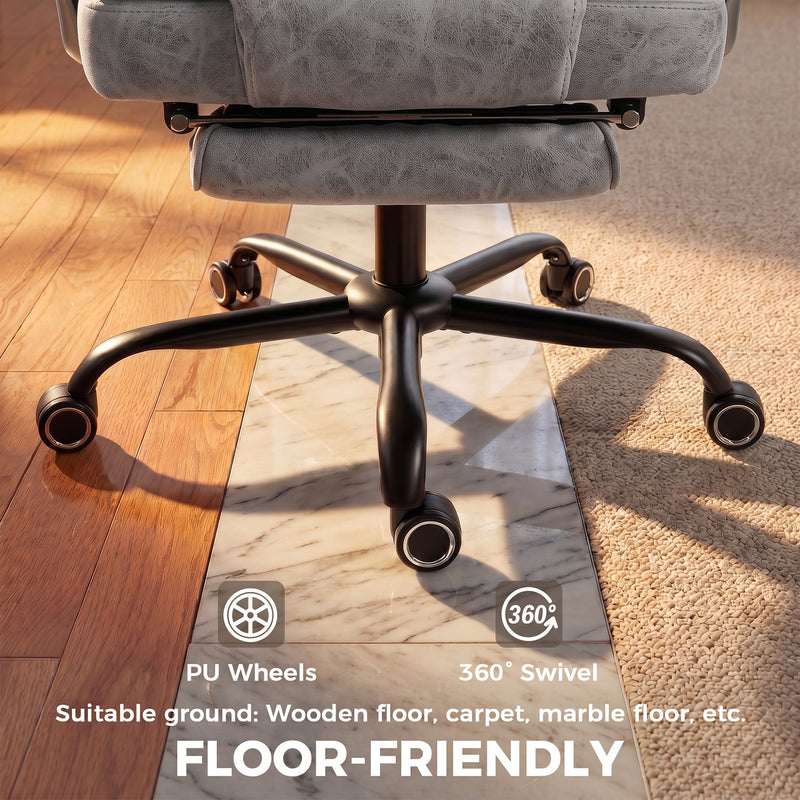 Office Chair for Big and Tall Adults with Wide Seat and Reclining Back Support Grey
