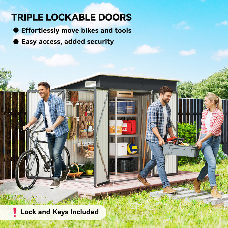Metal Garden Storage Shed with Double Doors and Secure Lock for Tools and Bikes Dark Grey Outsunny
