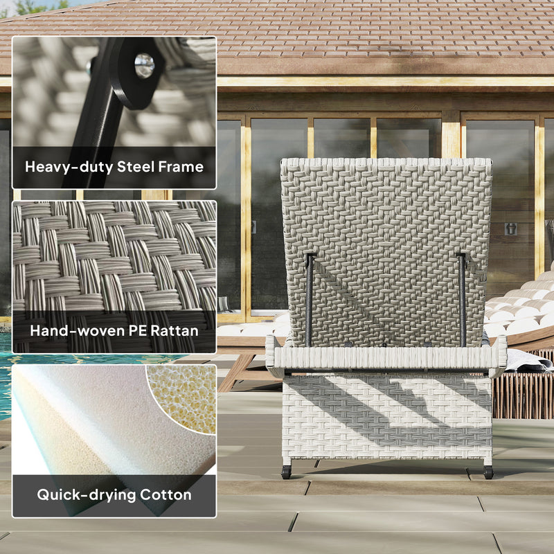 Grey Rattan Folding Sun Lounger With Adjustable Backrest and Wheels by Outsunny