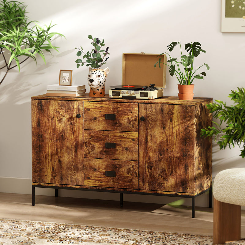 Sideboard with Adjustable Shelves and Drawers for Living Room Storage Rustic Brown