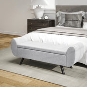 Light Grey Upholstered Storage Ottoman Bench with Armrest and Wooden Legs by HOMCOM