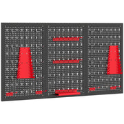 Steel Wall-Mounted Pegboard Tool Organiser Set for Garage or Shed Storage Black Red Homcom