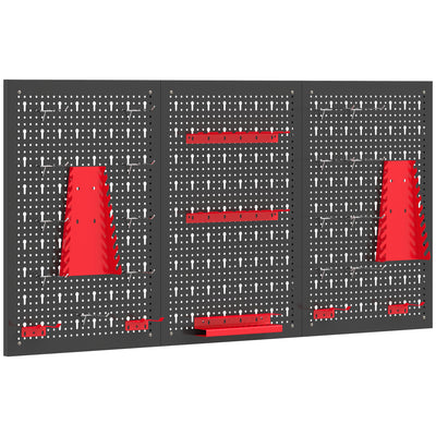 Steel Wall-Mounted Pegboard Tool Organiser Set for Garage or Shed Storage Black Red Homcom