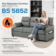 3 Seater Sofa, Dark Grey Faux Leather Sofa With Cushioned Seats For Lounge Or Living Room