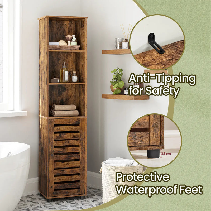 Tall Bathroom Storage Cabinet with Open Shelves and Adjustable Compartments by Vasagle
