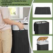 Foldable Bamboo Laundry Hamper with Lid 72L Storage Basket with Three Handles by Songmics