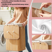 Foldable Bamboo Laundry Hamper with Lid and Handles 72L Clothes Basket by Songmics