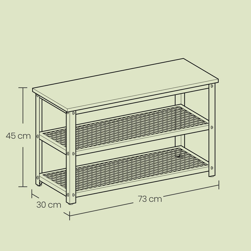 Shoe Organiser Bench 2 Storage Shelves for Hallway or Entryway by Vasagle,  73x30x45cm