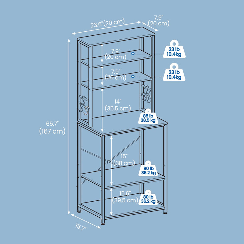 6 Tier Kitchen Baker's Rack with Storage Shelves and Hooks Coffee Bar Organiser by Vasagle