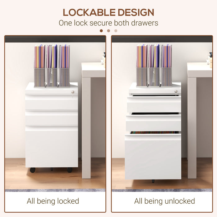 White 3 Drawer Lockable Steel Filing Cabinet with Pencil Tray for A4 and Legal Size by Vinsetto