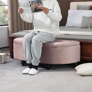 Semi Circle Storage Ottoman Bench With Tufted Seat For Bedroom Or Hallway, Pink