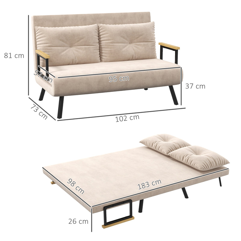4 in 1 Velvet Feel Double Sofa Bed with Pillows Converts to Lounger or Recliner Beige