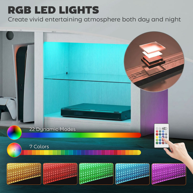 TV Unit with LED Lights and Flexible Storage for Organised Living Room Media White AOSOM