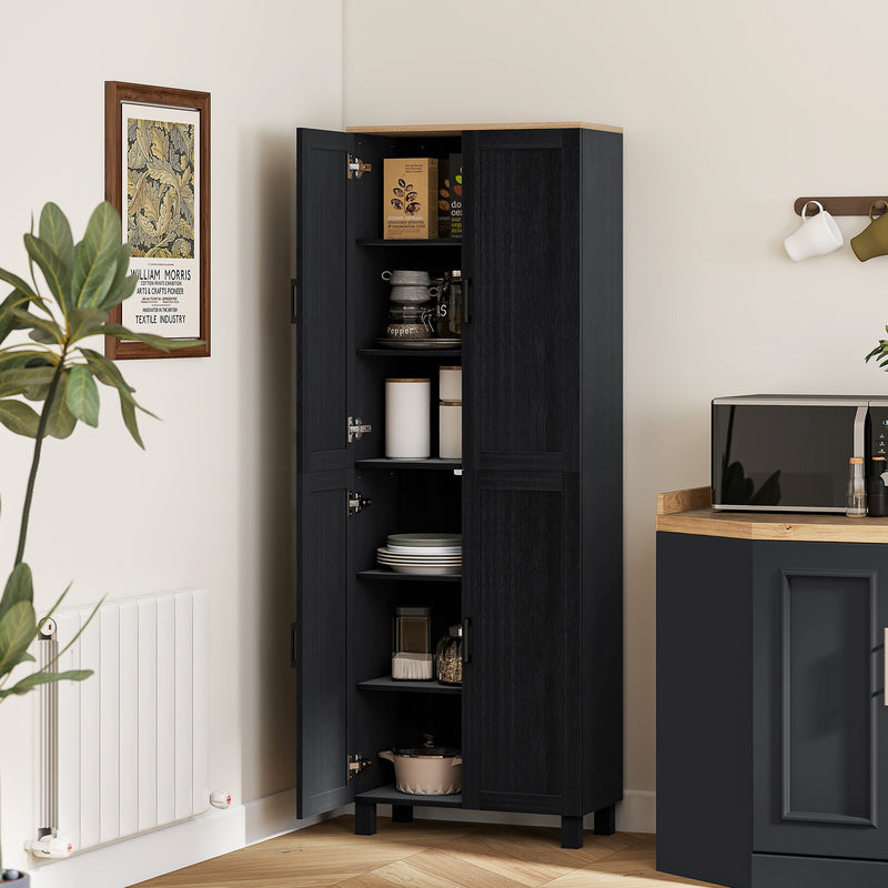 Tall Freestanding Kitchen Pantry Cabinet With Adjustable Shelves For Dining Room Storage, Black