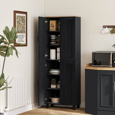 Tall Freestanding Kitchen Pantry Cabinet With Adjustable Shelves For Dining Room Storage, Black