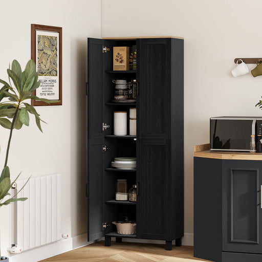 Tall Freestanding Kitchen Pantry Cabinet With Adjustable Shelves For Dining Room Storage, Black