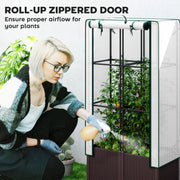 Raised Garden Bed with Trellis Plastic Planter Box with Drainage for Climbing Plants by Outsunny