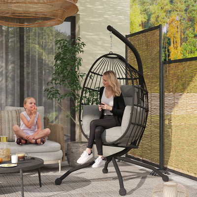 Dark Grey Hanging Egg Chair with Stand and Cushion for Garden or Indoor Use by Outsunny