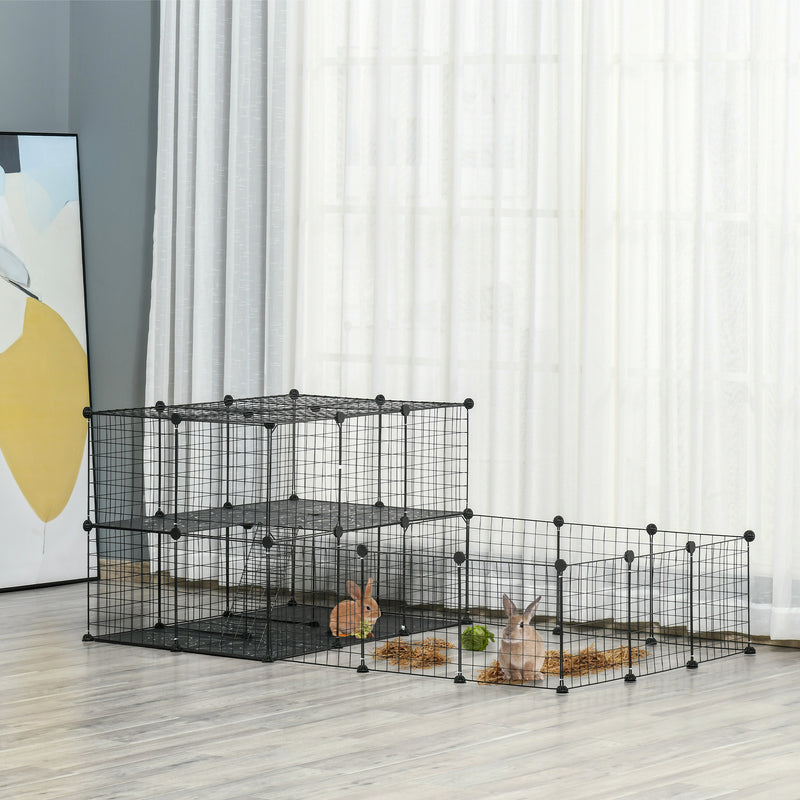 Large Metal Pet Playpen with Door for Guinea Pigs and Small Animals Indoor Use Black AOSOM