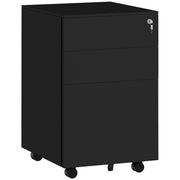 Steel Mobile Filing Cabinet 3 Drawers with Lock and Wheels Fits A4 and Legal, Black