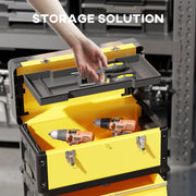 Yellow 3 in 1 Stackable Rolling Tool Box With Wheels For Garage Or Workshop Storage