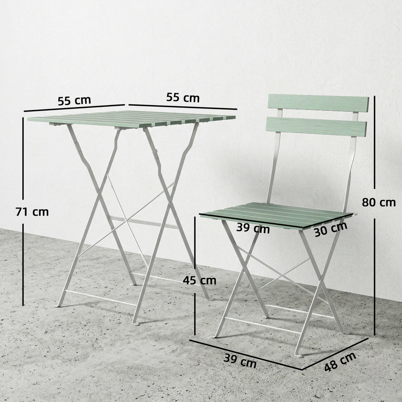 Foldable Garden Bistro Set for 2 with Acacia Wood Table and Chairs for Small Spaces Green White AOSOM