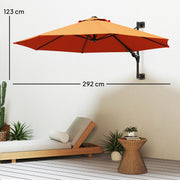 Orange 3 Metre Wall Mounted Garden Parasol with Easy Crank Handle for Shade by Outsunny