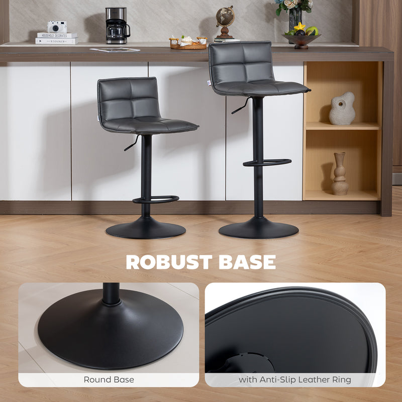 Set of Two Adjustable Faux Leather Bar Stools With Footrest For Kitchen Island Dark Grey