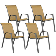 Khaki Set 4 of Stackable Rattan Garden Chairs With Breathable Mesh backs