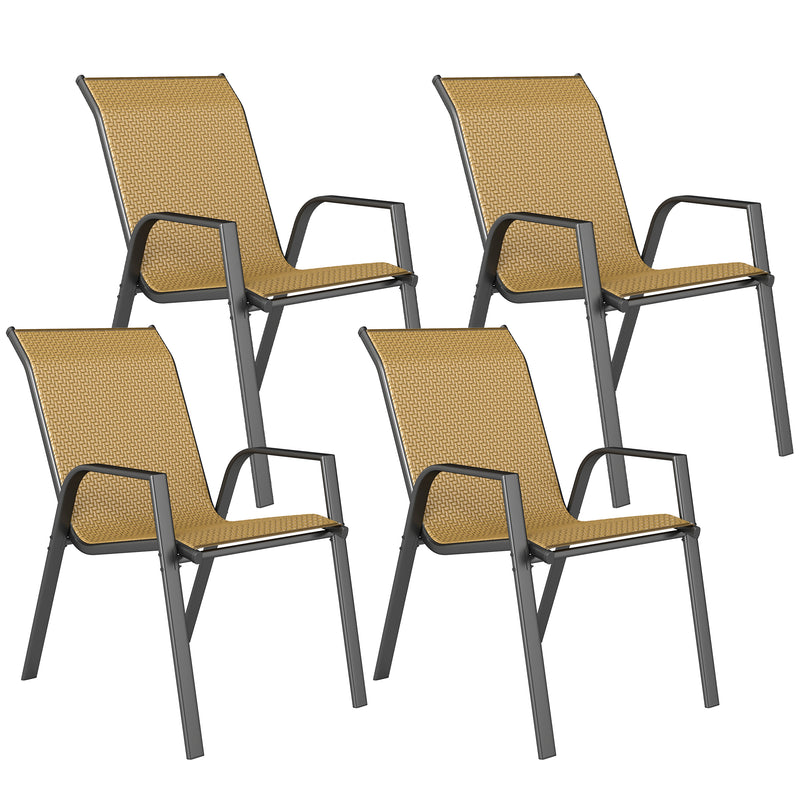Khaki Set 4 of Stackable Rattan Garden Chairs With Breathable Mesh backs