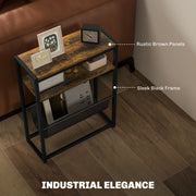 Narrow Side Table with 3 Tier Storage and Magazine Rack for Living Room or Bedroom Ru AOSOM