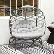 Light Grey 2 Seater Egg Chair Folding Rattan Garden Chair with Cushion and Cup Pockets by Outsunny