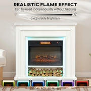 Electric Fireplace Heater with LED Flame Effect and Remote Control for Living Room, White