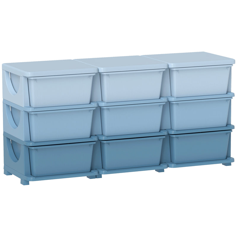 Kids Storage Organiser Unit with 9 Removable Bins for Toys and Clothes Blue