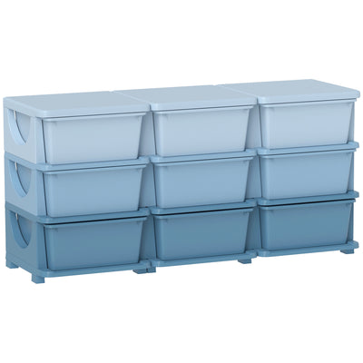 Kids Storage Organiser Unit with 9 Removable Bins for Toys and Clothes Blue