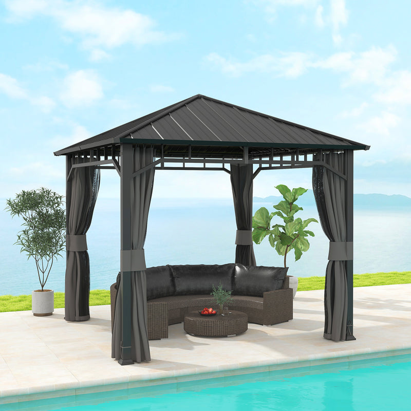3m x 3m Hardtop Gazebo with Steel Roof and Curtains Waterproof Pavilion by Outsunny