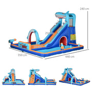 6 in 1 Inflatable Water Park with Slide Pool Trampoline and Blower for Kids Ages 3-8 Years, Blue Outsunny