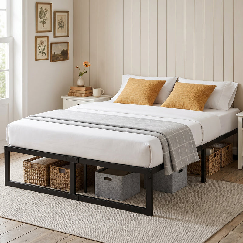 Double Bed Frame with Underbed Storage Space and Easy Assembly Black
