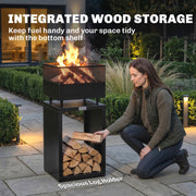 Garden Fire Pit with Log Storage for Tidy and Warm Evenings Outdoors Black Outsunny