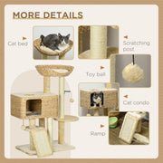 Cat Tree with Multi Level Scratching Posts and Hammock for Indoor Cats Brown and Beige AOSOM