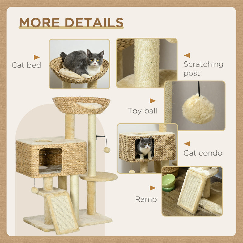 Cat Tree with Multi Level Scratching Posts and Hammock for Indoor Cats Brown and Beige AOSOM