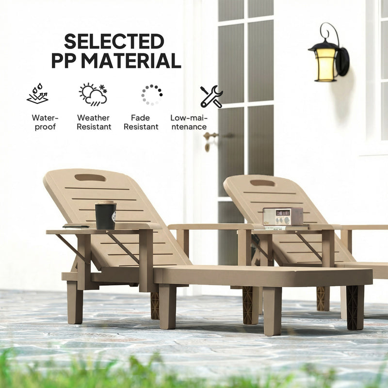 Adjustable Garden Sun Lounger Set with Reclining Backrest and Side Table Khaki