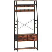 6 in 1 Industrial Hallway Organiser With Hooks and Shoe Bench For Entryway Brown Black