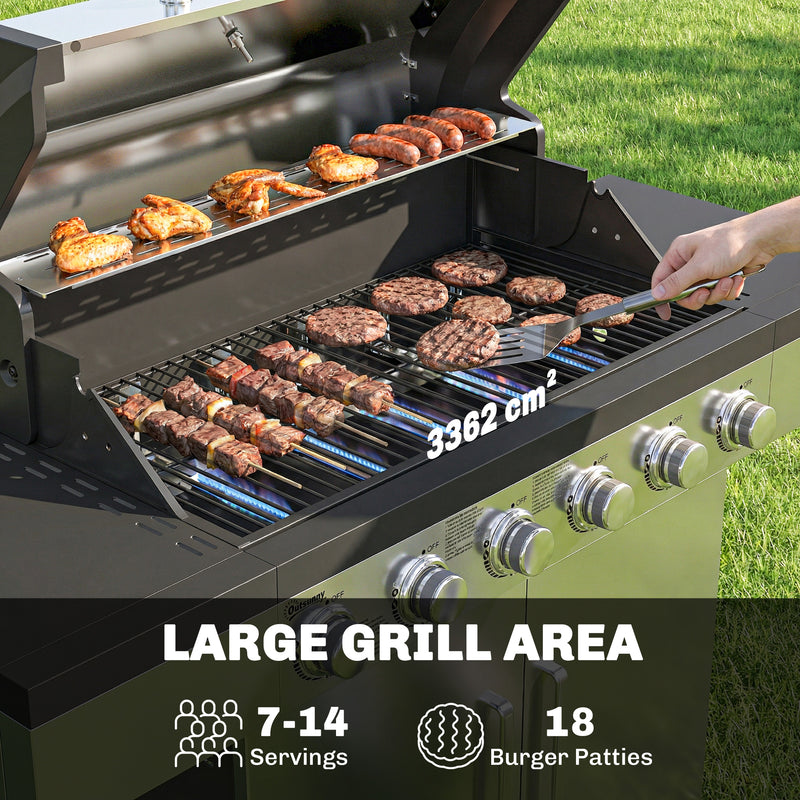 6 Burner Gas BBQ Grill for Large Family Meals and Garden Parties Silver