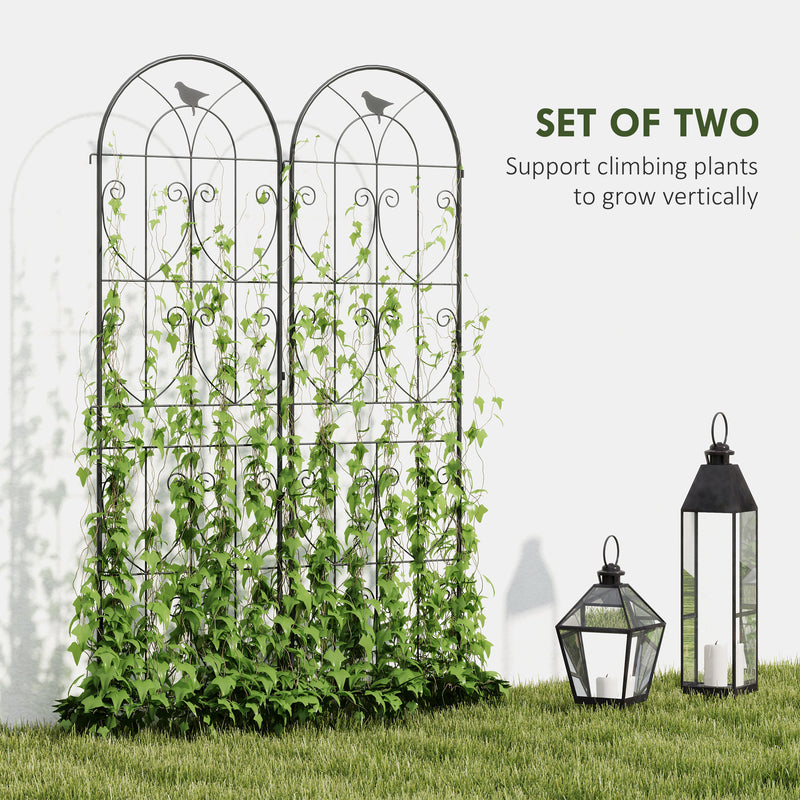 Garden Trellis Set of 2 for Climbing Plant Support and Privacy Screen Black Outsunny