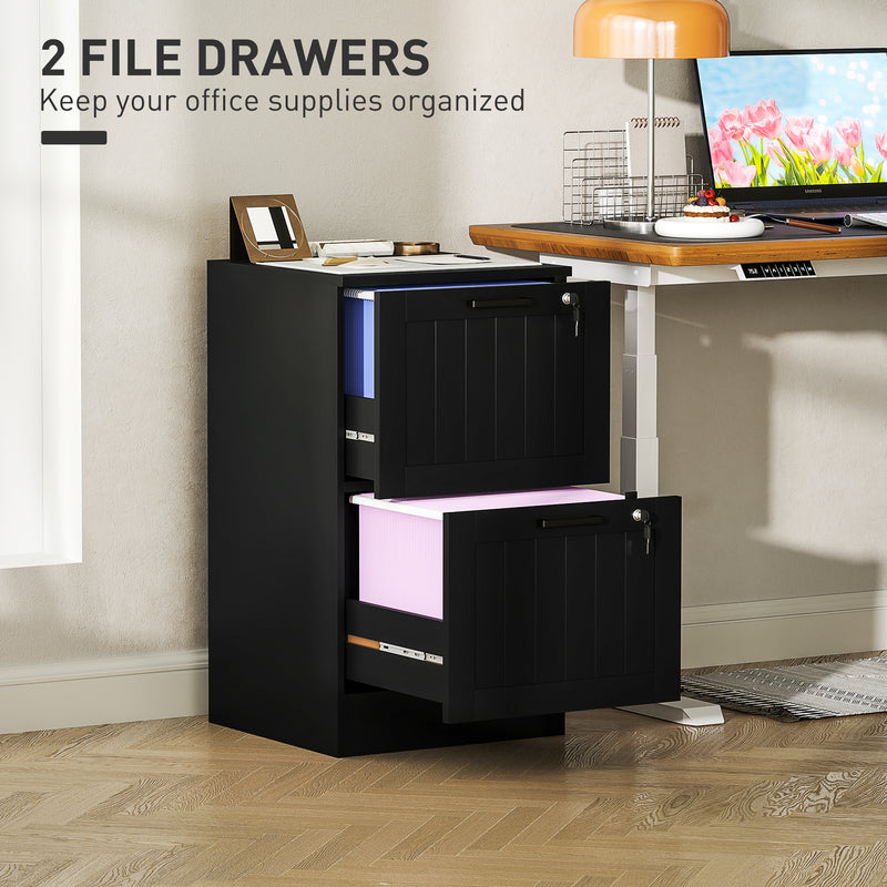 2 Drawer Lockable Filing Cabinet With Adjustable File Rails For Home Office Use Black