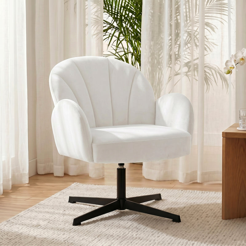 Accent Swivel Chair with Curved Back and Padded Seat for Bedroom or Lounge Cream White Homcom