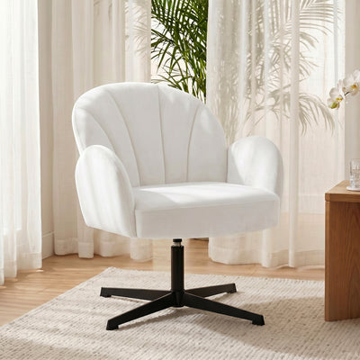 Accent Swivel Chair with Curved Back and Padded Seat for Bedroom or Lounge Cream White Homcom